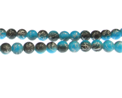 8mm Drizzled Turquoise/Silver Glass Bead, approx. 35 beads