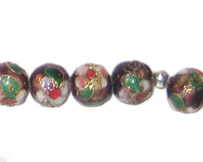 10mm Maroon Round Cloisonne Bead, 4 beads