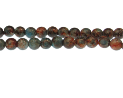8mm Brown/Turquoise Duo-Style Glass Bead, approx. 35 beads