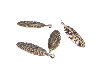 30 x 10mm Feather Silver Metal Charm, 4 charms