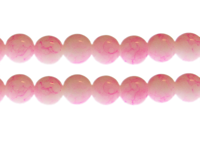 12mm Pink Marble-Style Glass Bead, approx. 17 beads