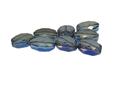 16 x 12mm Bluey Faceted Oval Glass Bead, 8 beads