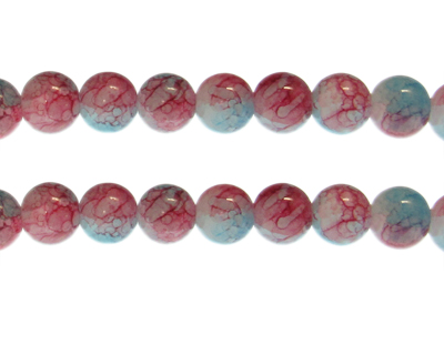 (image for) 12mm Red/Pastel Blue Duo-Style Glass Bead, approx. 14 beads - Click Image to Close