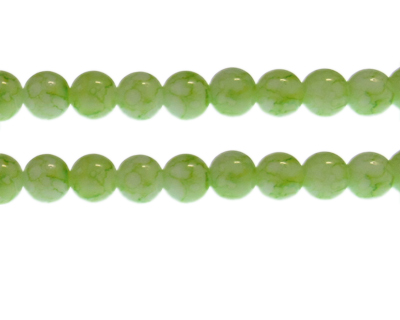 10mm Lime Green Marble-Style Glass Bead, approx. 21 beads