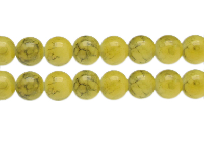 12mm Dark Yellow Swirl Marble-Style Glass Bead, approx. 18 beads