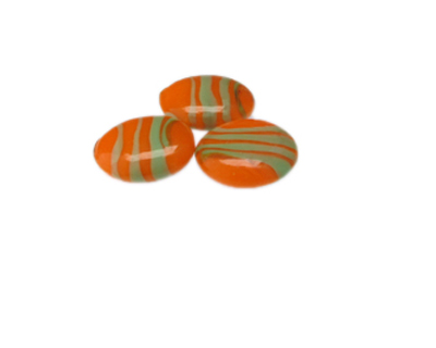 20mm Orange Stripe Lampwork Glass Bead, 1 bead, NO Hole