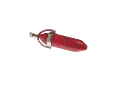 40 x 14mm Red Dyed Turquoise Gemstone Pendant with silver bale