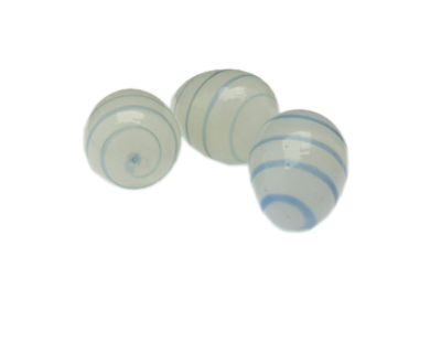 32 x 24mm Soft Blue Stripe Lampwork Egg Glass Bead, 5 beads, NO