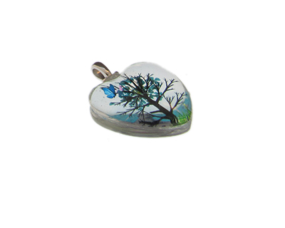 24mm Turquoise Heart Glass Pendant w/Tree
