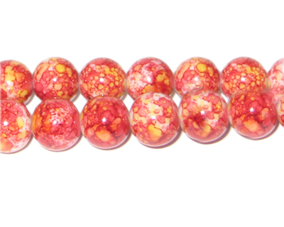 10mm Red Marble-Style Glass Bead, approx. 22 beads