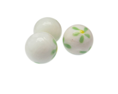 24mm White Floral Lampwork Glass Bead, 1 bead, NO Hole