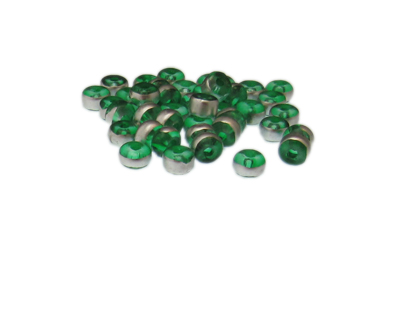 Approx. 1oz. x 6x4mm Green Rondelle Glass Bead w/Silver Line Approx. 1oz. x 6x4mm Green Rondelle Glass Bead w/Silver Line