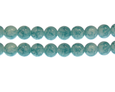 10mm Soft Turquoise Marble-Style Glass Bead, approx. 22 beads