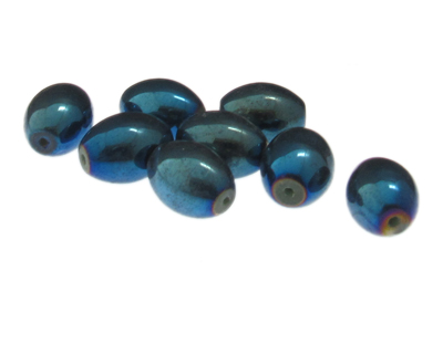 16 x 12mm Turquoise Electroplated Oval Glass Bead, 8 beads