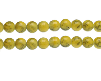 10mm Dark Yellow Swirl Marble-Style Glass Bead, approx. 22 beads