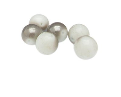 14mm White/Silver Luster Glass Bead, 6 beads