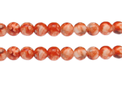 10mm Orange Swirl Marble-Style Glass Bead, approx. 18 beads