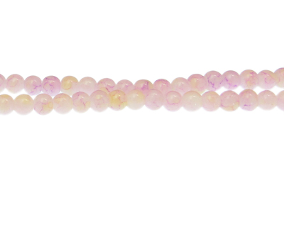 6mm Pink/Yellow Marble-Style Glass Bead, approx. 70 beads