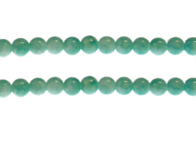 8mm Light Aqua Marble-Style Glass Bead, approx. 55 beads