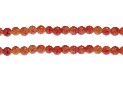6mm Orange Marble-Style Glass Bead, approx. 68 beads