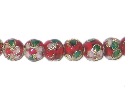 8mm Red Round Cloisonne Bead, 6 beads