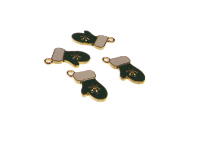 18 x 10mm Green Mitten Enamel Gold Metal Charm, 4 charms