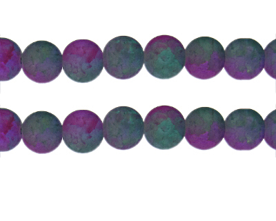 12mm Turq/Purple Crackle Frosted Duo Bead, approx. 14 beads