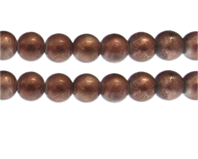 12mm Light Copper Drizzled Glass Bead, approx. 14 beads