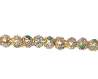 6mm Gold Round Cloisonne Bead, 7 beads