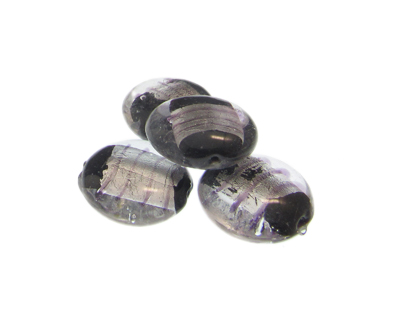24mm Black/Silver Foil Striped Lampwork Glass Bead, 5 beads
