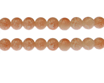 10mm Soft Peach Marble-Style Glass Bead, approx. 21 beads