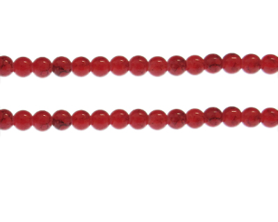 6mm Red Marble-Style Glass Bead, approx. 68 beads