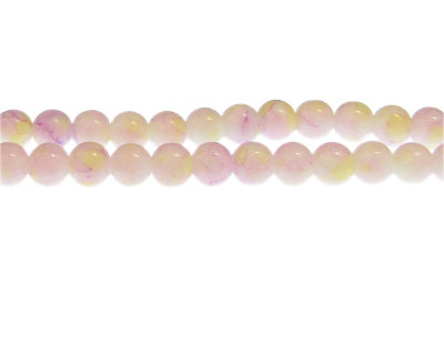 8mm Pink/Yellow Marble-Style Glass Bead, approx. 55 beads