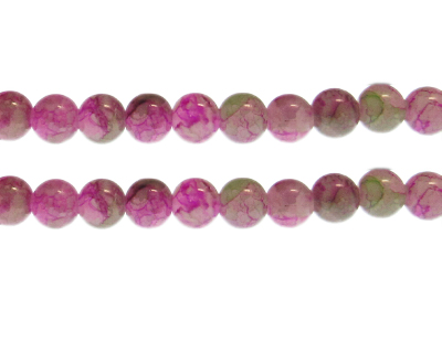 10mm Fuchsia/Green Duo-Style Glass Bead, approx. 17 beads