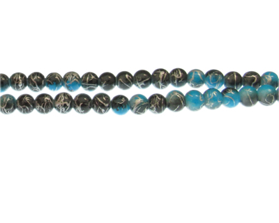 6mm Drizzled Turquoise/Silver Glass Bead, approx. 50 beads