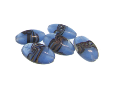 24 x 16mm Sky Blue Oval Lampwork Glass Bead, 5 beads