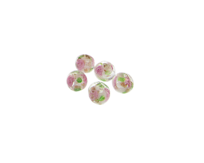 6mm Pink Floral Lampwork Glass Bead, 5 beads 6mm Pink Floral Lampwork Glass Bead, 5 beads
