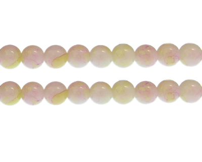 10mm Pink/Yellow Marble-Style Glass Bead, approx. 22 beads