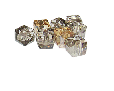 10mm Silver/Peach Faceted Cube Glass Bead, 8 beads