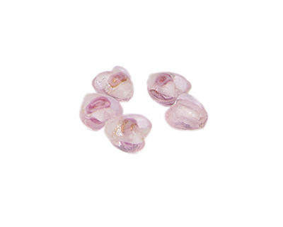 14mm Pink Floral Heart Lampwork Glass Bead, 5 beads 14mm Pink Floral Heart Lampwork Glass Bead, 5 beads