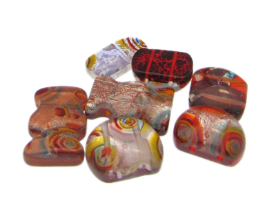 Approx. 1oz. x 20 - 24mm Red 2-hole Lampwork Glass Bead Mix