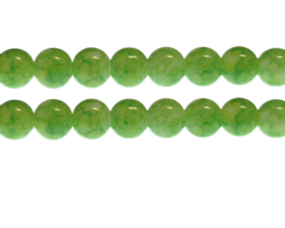 12mm Apple Green Marble-Style Glass Bead, approx. 18 beads
