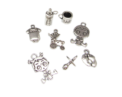 (image for) Baby Theme Silver Metal Charm, 8 charms