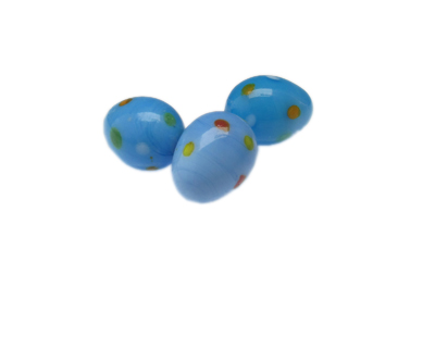 24 x 18mm Sky Blue Dot Lampwork Egg Glass Bead, 1 bead, NO Hole