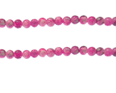 6mm Fuchsia Swirl Marble-Style Glass Bead, approx. 46 beads