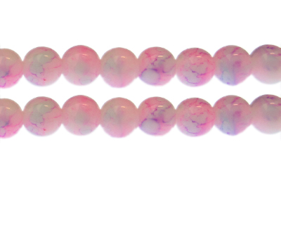 12mm Pink/Lilac Marble-Style Glass Bead, approx. 17 beads