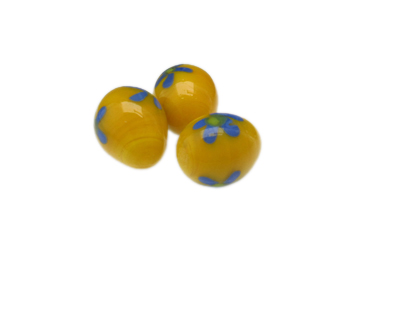24 x 18mm Yellow Floral Lampwork Egg Glass Bead, 1 bead, NO Hole 24 x 18mm Yellow Floral Lampwork Egg Glass Bead, 1 bead, NO Hole