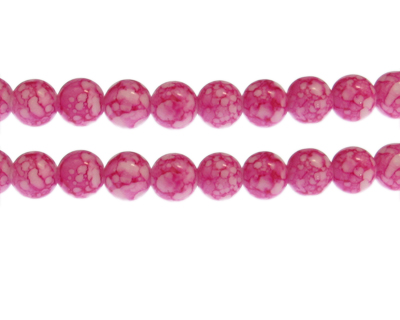 10mm Fuchsia Marble-Style Glass Bead, approx. 22 beads