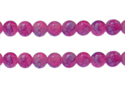 10mm Fuchsia/Lilac Marble-Style Glass Bead, approx. 20 beads