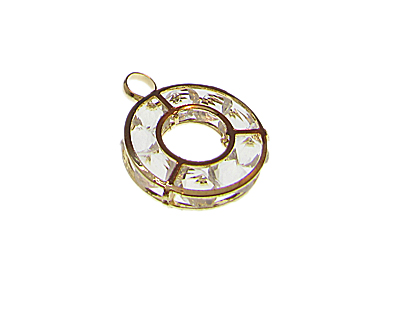 34 x 24mm Faceted Crystal Gold Metal Circle Pendant